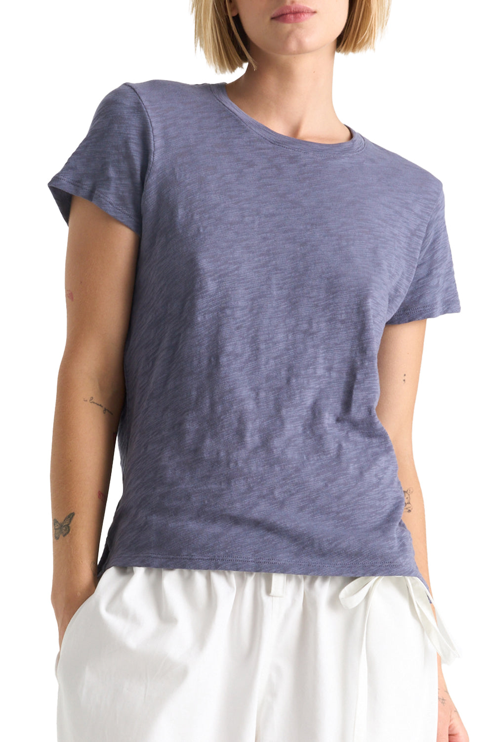 Slub Jersey Schoolboy Crewneck Tee in Dusk Blue