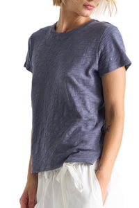 Slub Jersey Schoolboy Crewneck Tee in Dusk Blue