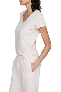 Slub Jersey Short Sleeve V Neck Tee in Faded Rose