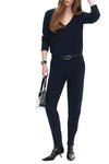 Cotton Cashmere Boxy V-Neck Sweater in Dark Navy