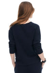 Cotton Cashmere Boxy V-Neck Sweater in Dark Navy