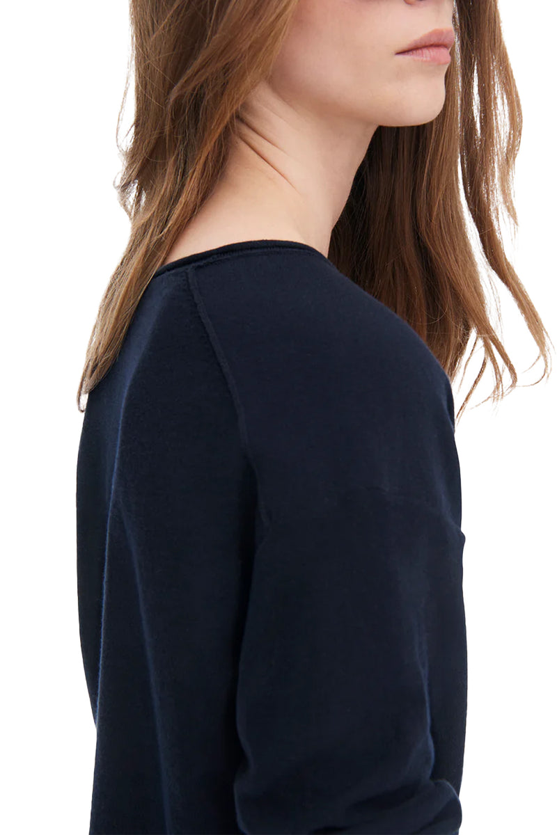 Cotton Cashmere Boxy V-Neck Sweater in Dark Navy