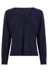 Cotton Cashmere Boxy V-Neck Sweater in Dark Navy