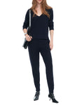 Cotton Cashmere Boxy V-Neck Sweater in Dark Navy