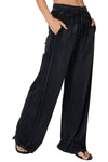 Pique Mixed Media Wide Leg Pants in Black