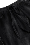 Pique Mixed Media Wide Leg Pants in Black