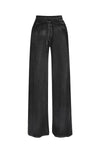 Pique Mixed Media Wide Leg Pants in Black