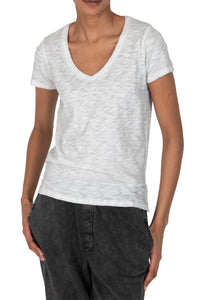 Sublime Wash Slub Jersey Schoolboy V Neck Tee in Silver