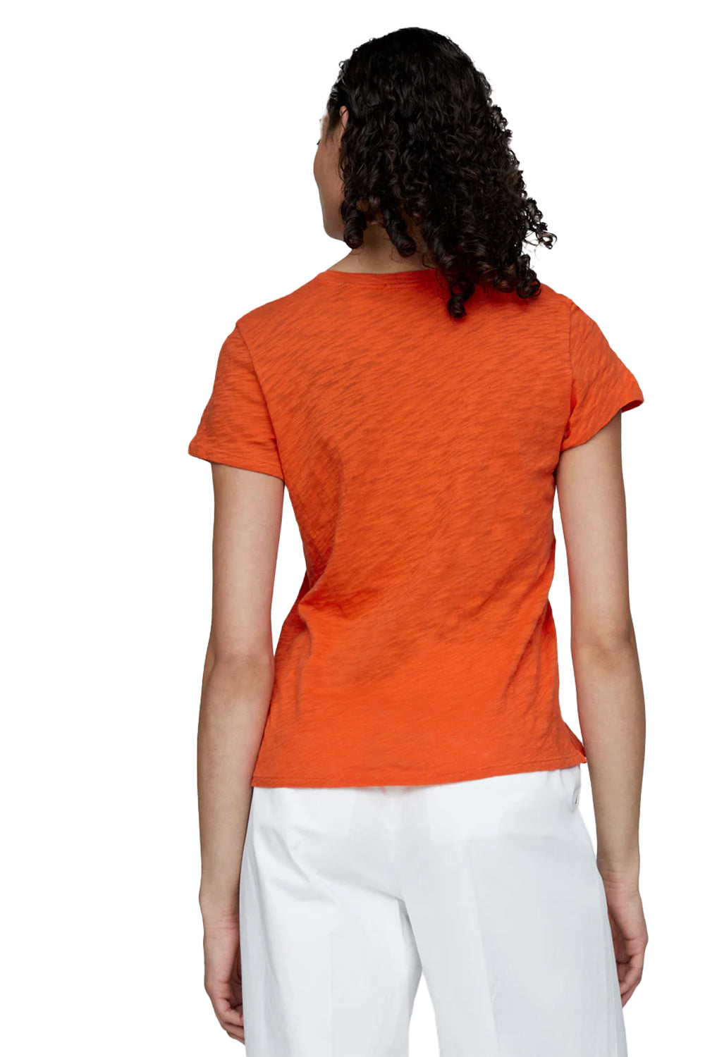 Slub Jersey Short Sleeve V Neck Tee in Tomato