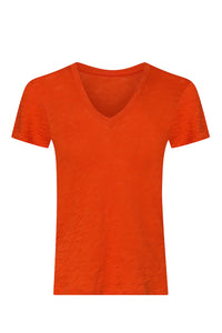 Slub Jersey Short Sleeve V Neck Tee in Tomato