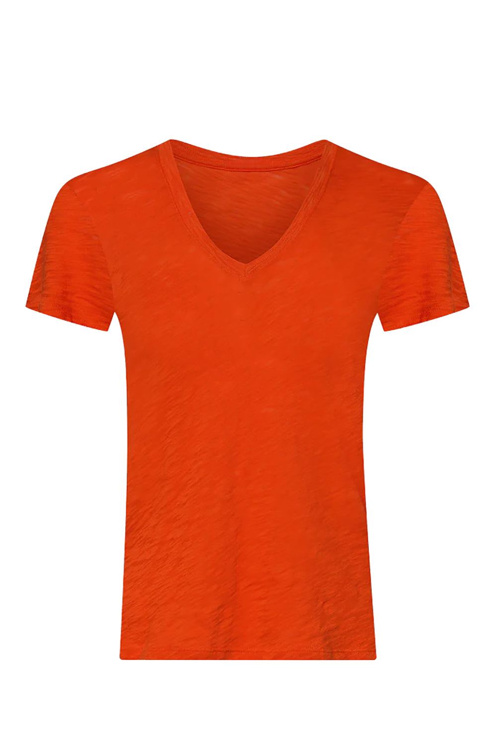 Slub Jersey Short Sleeve V Neck Tee in Tomato