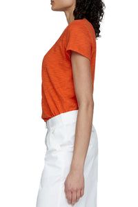 Slub Jersey Short Sleeve V Neck Tee in Tomato