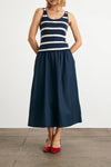 Amber Dress in Maritime Blue Cream Wide Stripe