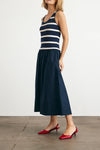 Amber Dress in Maritime Blue Cream Wide Stripe
