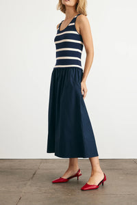 Amber Dress in Maritime Blue Cream Wide Stripe