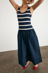 Amber Dress in Maritime Blue Cream Wide Stripe