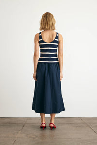 Amber Dress in Maritime Blue Cream Wide Stripe