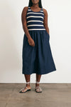 Amber Dress in Maritime Blue Cream Wide Stripe
