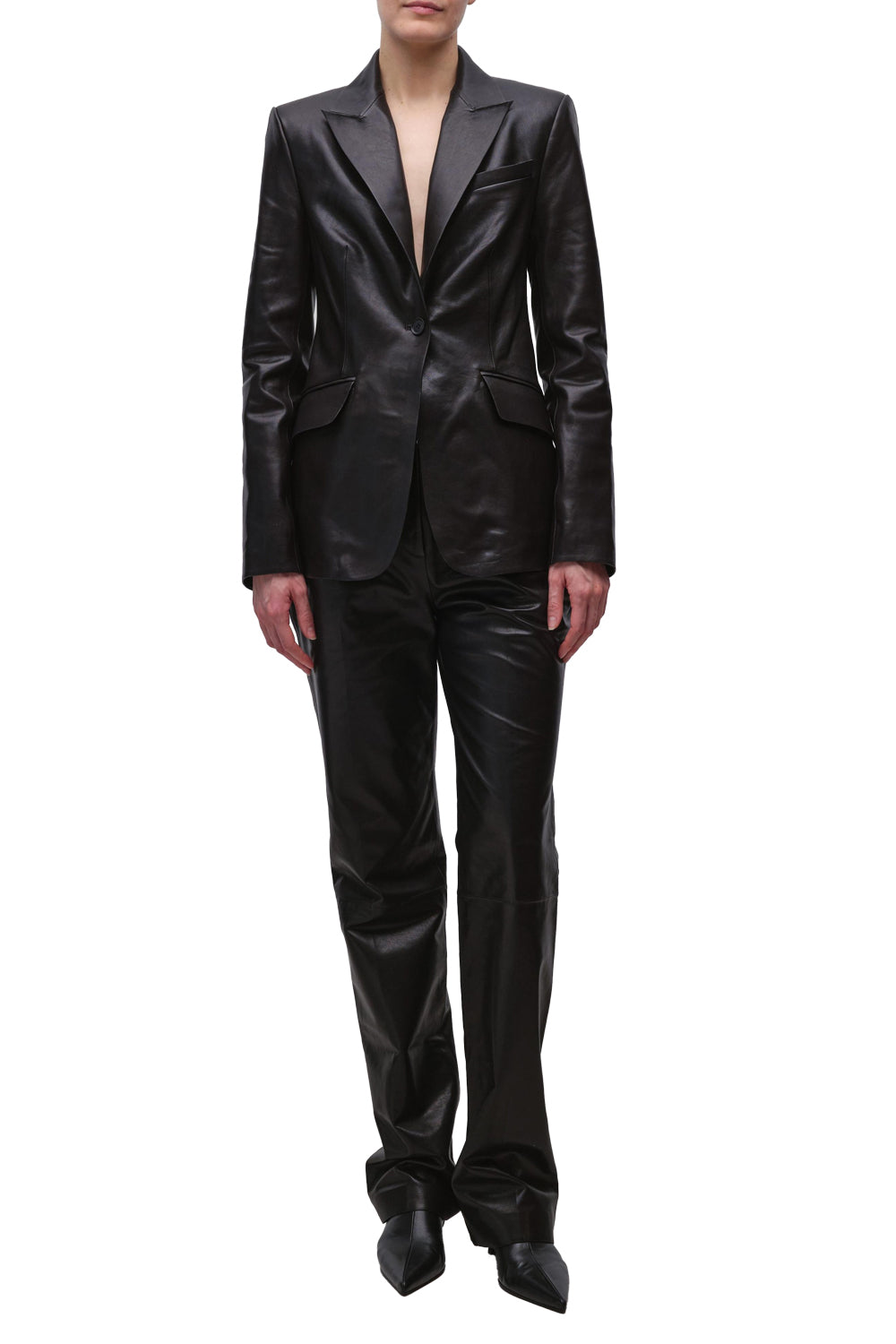 Ambine Leather Straight Leg Pant in Black
