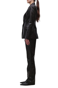 Ambine Leather Straight Leg Pant in Black