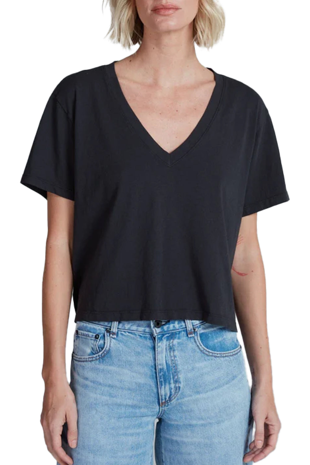 Shrunken V Tee in Stone Black