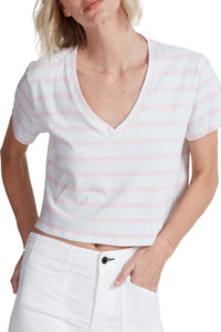 Shrunken V Tee in Thin Stripe Pink