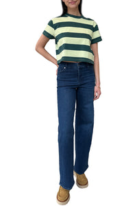 Shrunken Boy Tee in Tonal Green Stripe