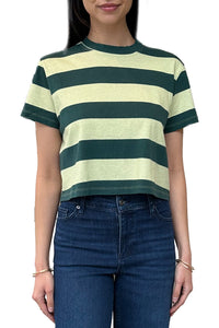 Shrunken Boy Tee in Tonal Green Stripe
