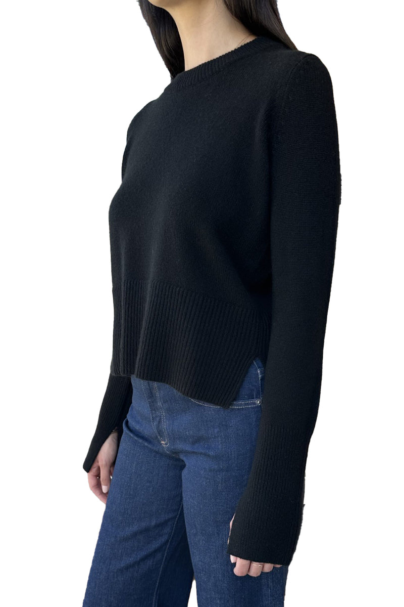 Cropped Boxy Crew w/ Slits in Black