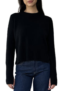 Cropped Boxy Crew w/ Slits in Black
