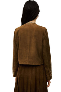 Mella Cropped Suede Jacket in Terre