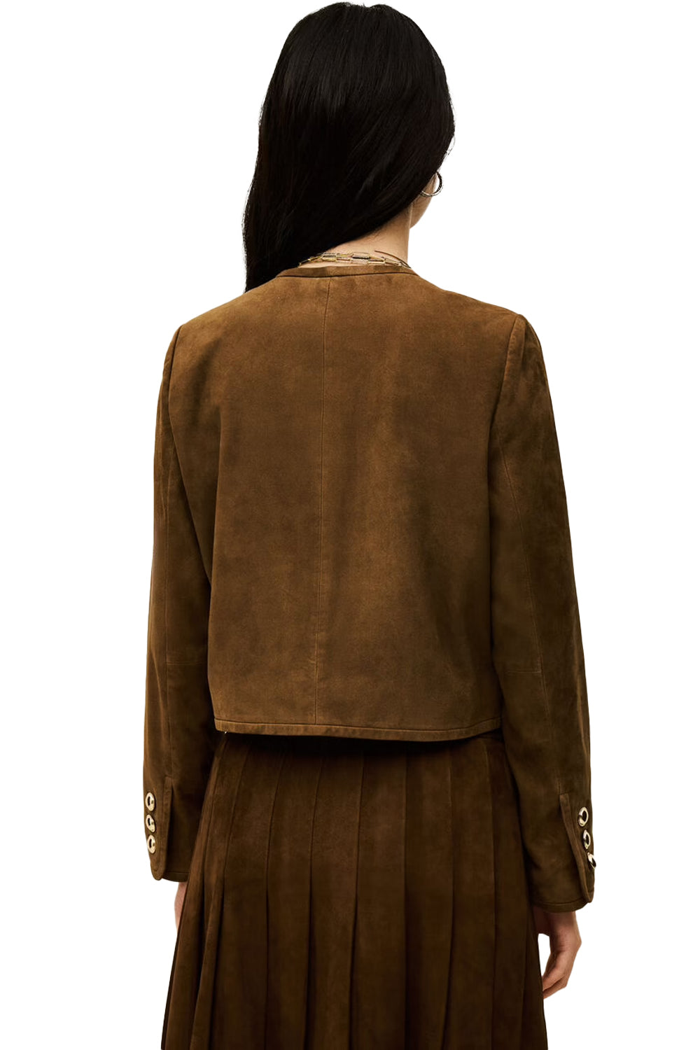 Mella Cropped Suede Jacket in Terre