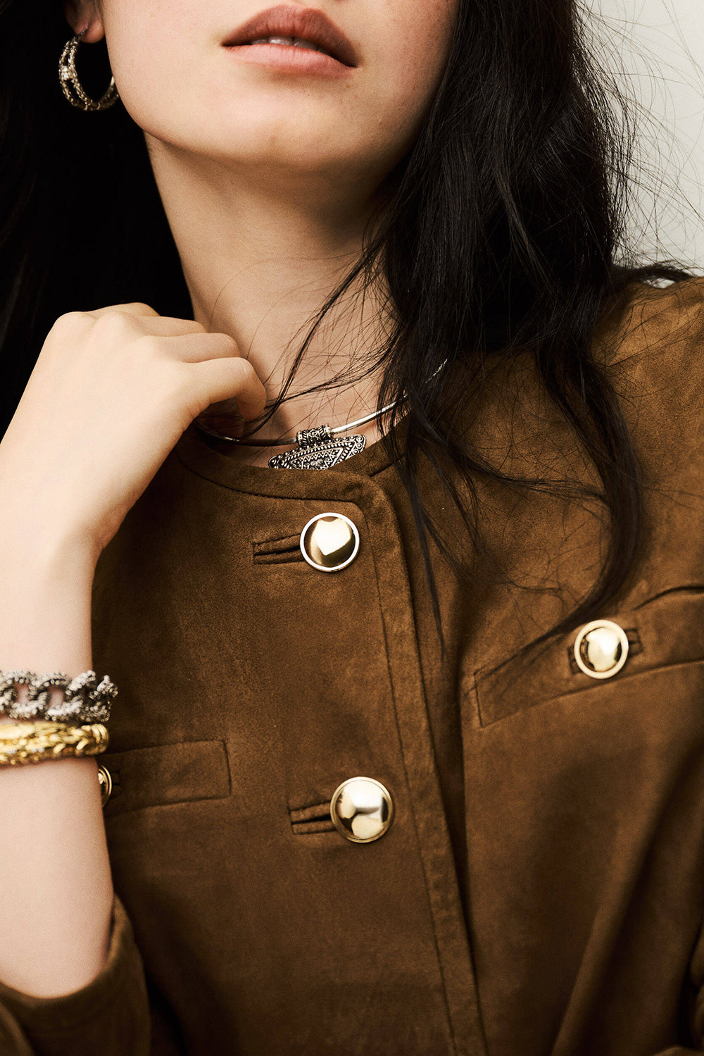 Mella Cropped Suede Jacket in Terre