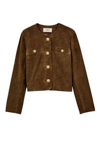 Mella Cropped Suede Jacket in Terre