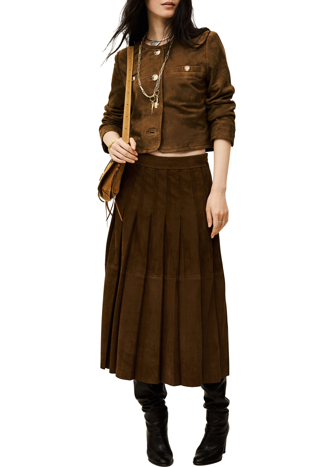 Mella Cropped Suede Jacket in Terre