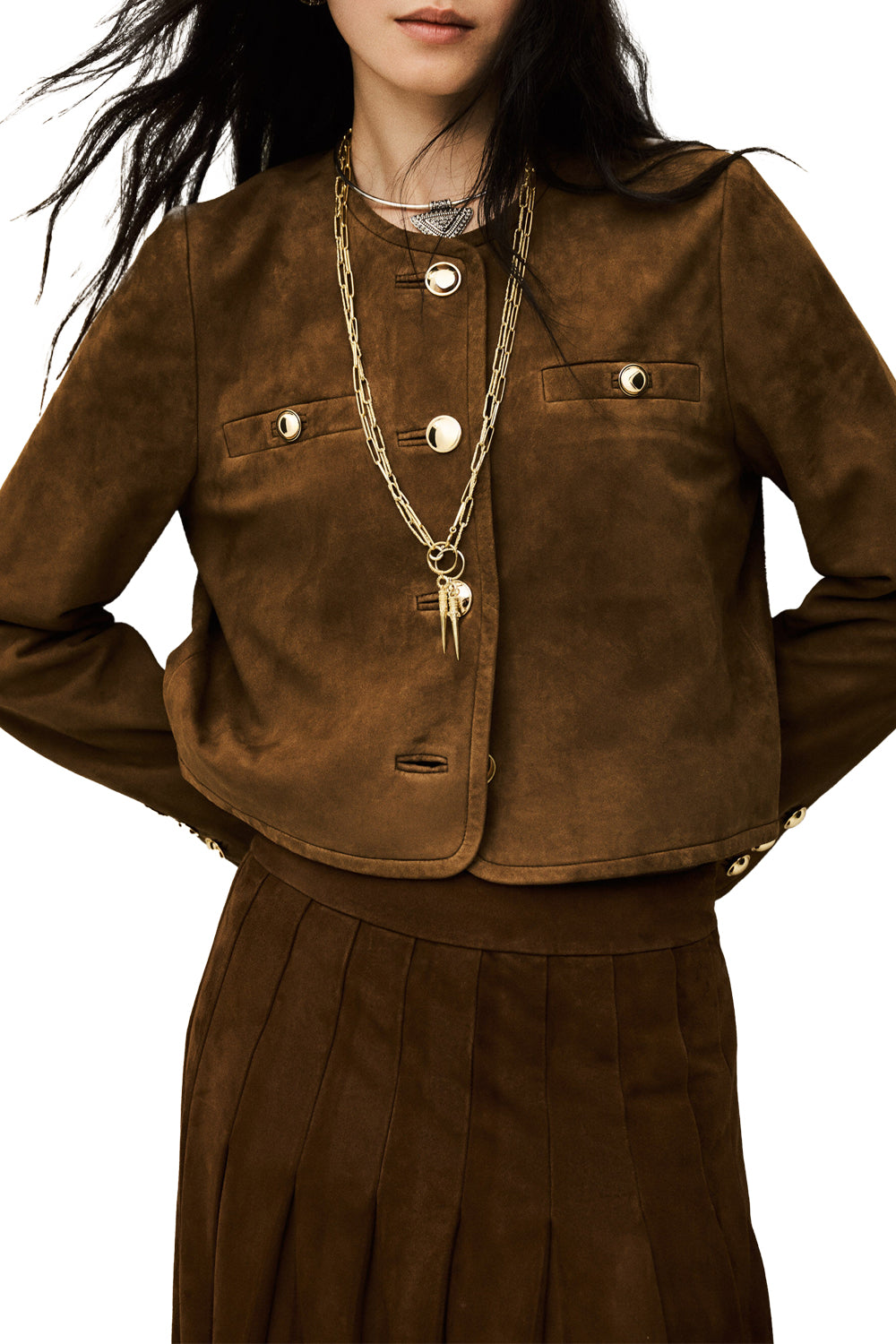 Mella Cropped Suede Jacket in Terre
