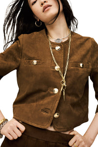 Mella Cropped Suede Jacket in Terre