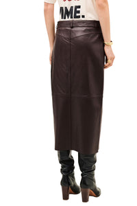 Solene Leather Pencil Skirt in Aubergine