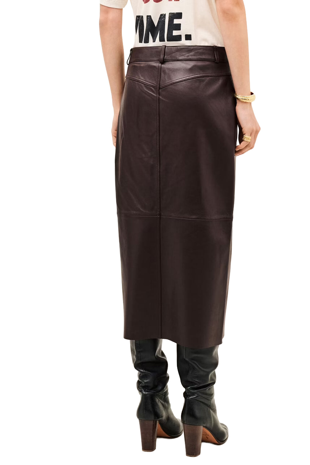 Solene Leather Pencil Skirt in Aubergine