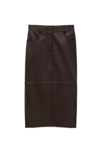 Solene Leather Pencil Skirt in Aubergine