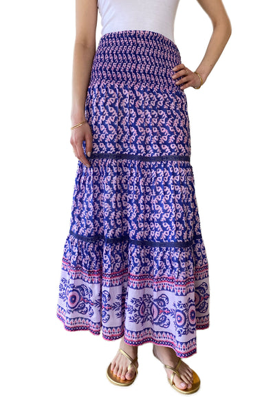 Mandy Maxi Skirt in Navy Red Print