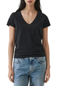 Iconic Pima Stretch Fitted V Neck in Black