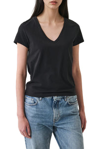 Iconic Pima Stretch Fitted V Neck in Black