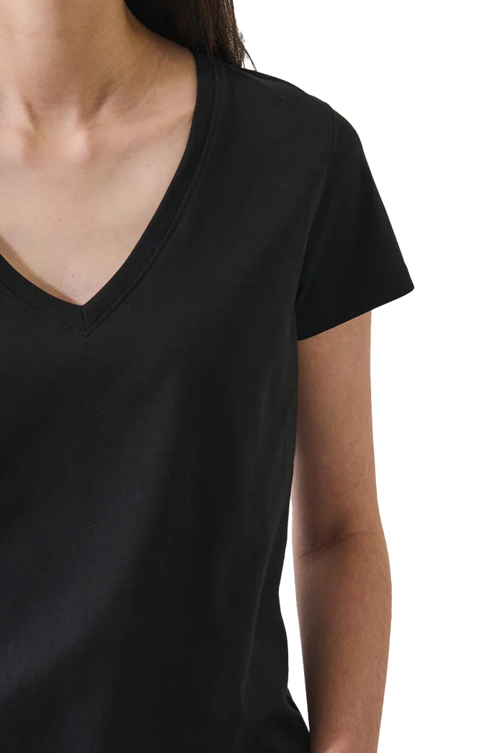 Iconic Pima Stretch Fitted V Neck in Black