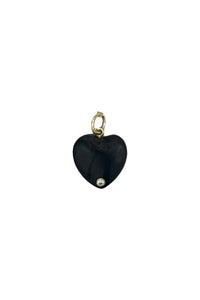 14K Yellow Gold Black Onyx Diamond Heart