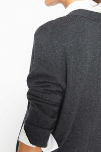 Callie Layered Looker Cardigan in Dark Charcoal Melange with White Underlayer