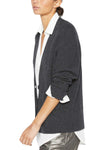 Callie Layered Looker Cardigan in Dark Charcoal Melange with White Underlayer