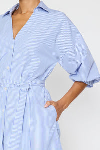 Kate Belted Dress in Blue Stripe