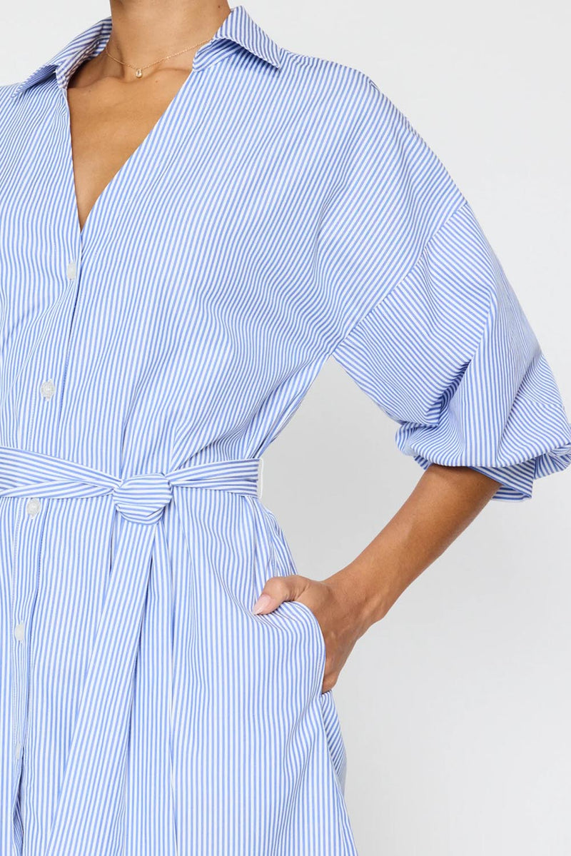 Kate Belted Dress in Blue Stripe