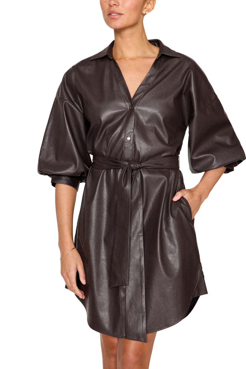 Kate Belted Vegan Leather Dress